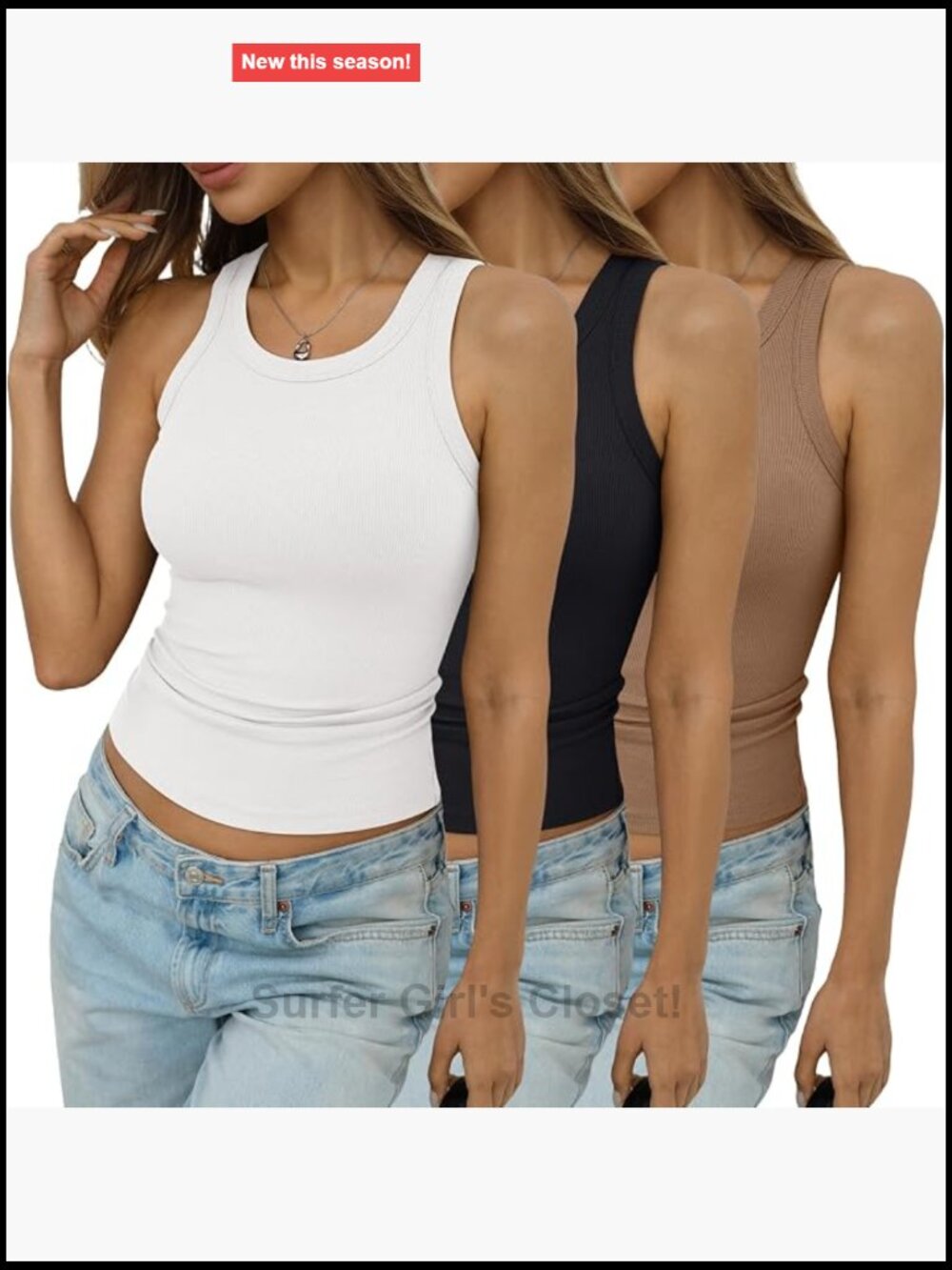 Cotton Ribbed Tank Tops 3-Pack Sleeveless Crew Neck Fitted Shirts